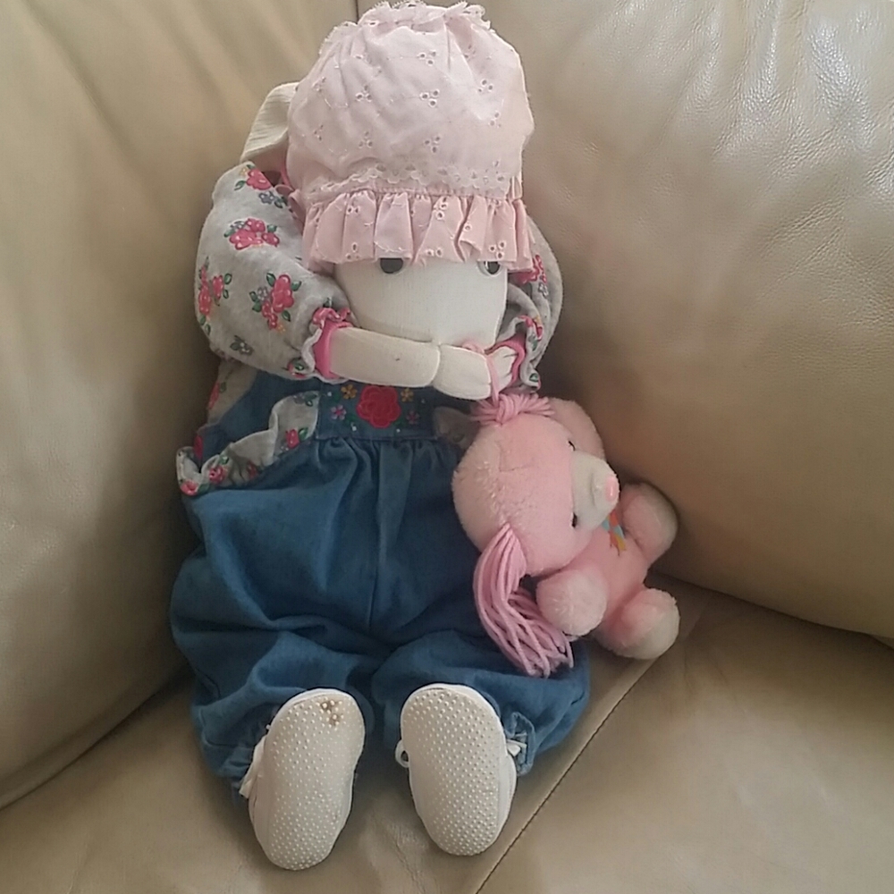 Adorable Sock Bunny holding Teddy Bear